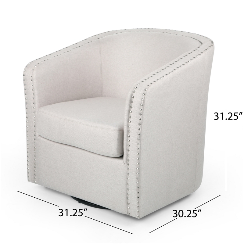 Swivel Accent Chair- Classic Round Barrel Style- Wheat Beige Fabric