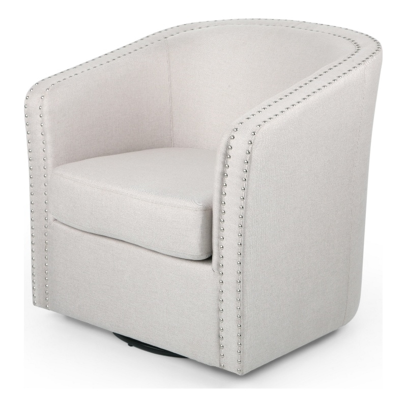 Swivel Accent Chair- Classic Round Barrel Style- Wheat Beige Fabric