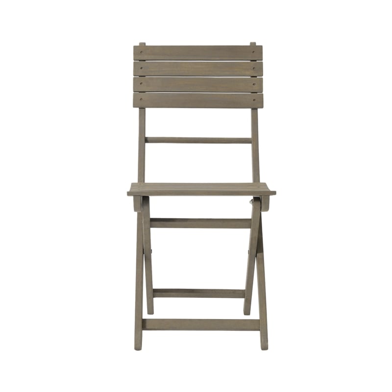 Cami Outdoor Foldable Bistro Chair- Slat Back- Cross Gray Acacia Wood