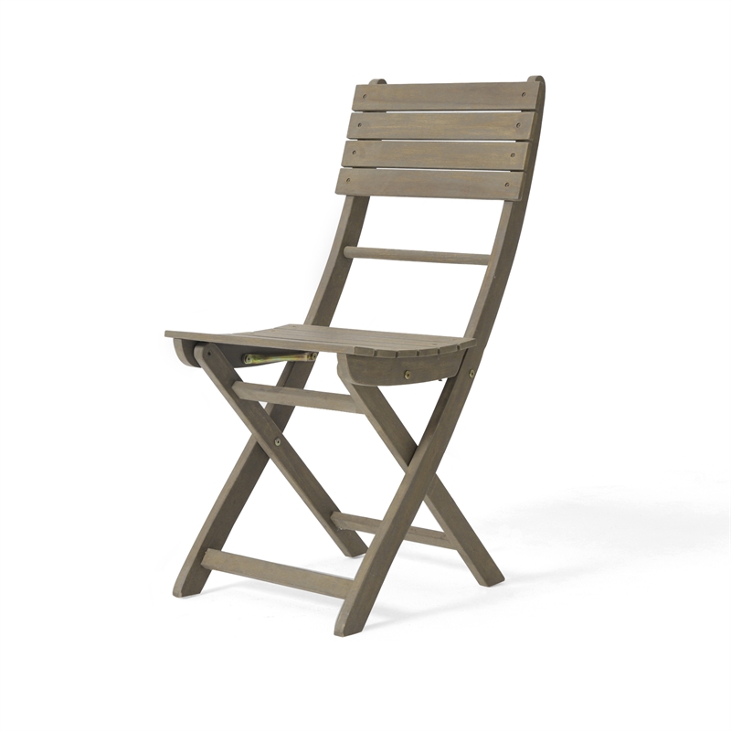 Cami Outdoor Foldable Bistro Chair- Slat Back- Cross Gray Acacia Wood