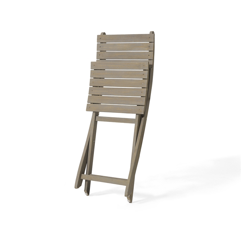 Cami Outdoor Foldable Bistro Chair- Slat Back- Cross Gray Acacia Wood