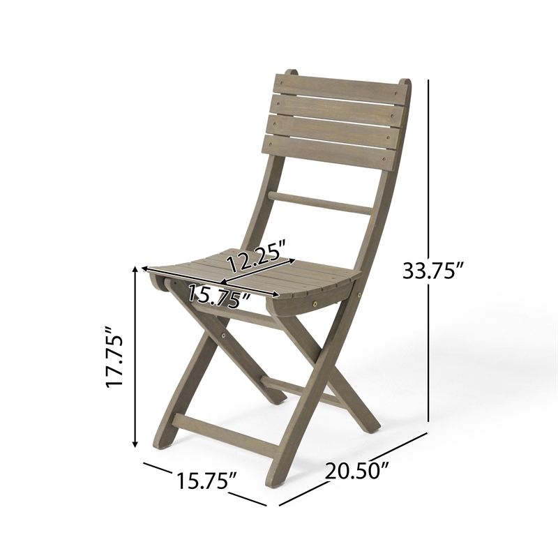 Cami Outdoor Foldable Bistro Chair- Slat Back- Cross Gray Acacia Wood