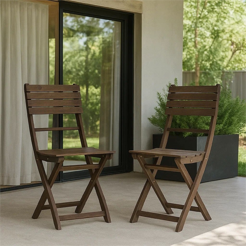 Cami Outdoor Foldable Bistro Chair- Slat Back- Cross Gray Acacia Wood