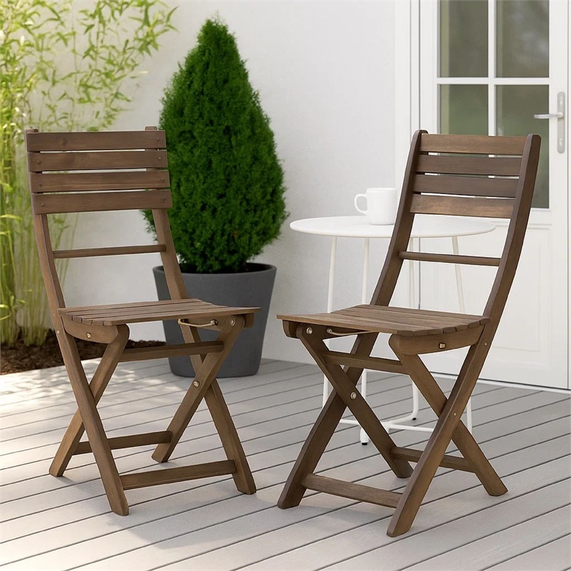 Cami Outdoor Foldable Bistro Chair- Slat Back- Cross Gray Acacia Wood