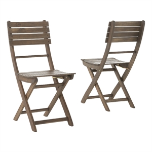 Cami Outdoor Foldable Bistro Chair- Slat Back- Cross Gray Acacia Wood