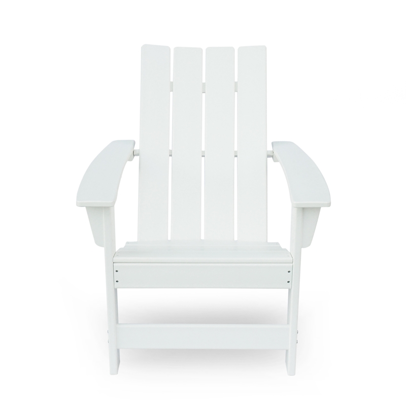 Elisa Outdoor Adirondack Chair- White Resin- Slat Panel Back and Seat