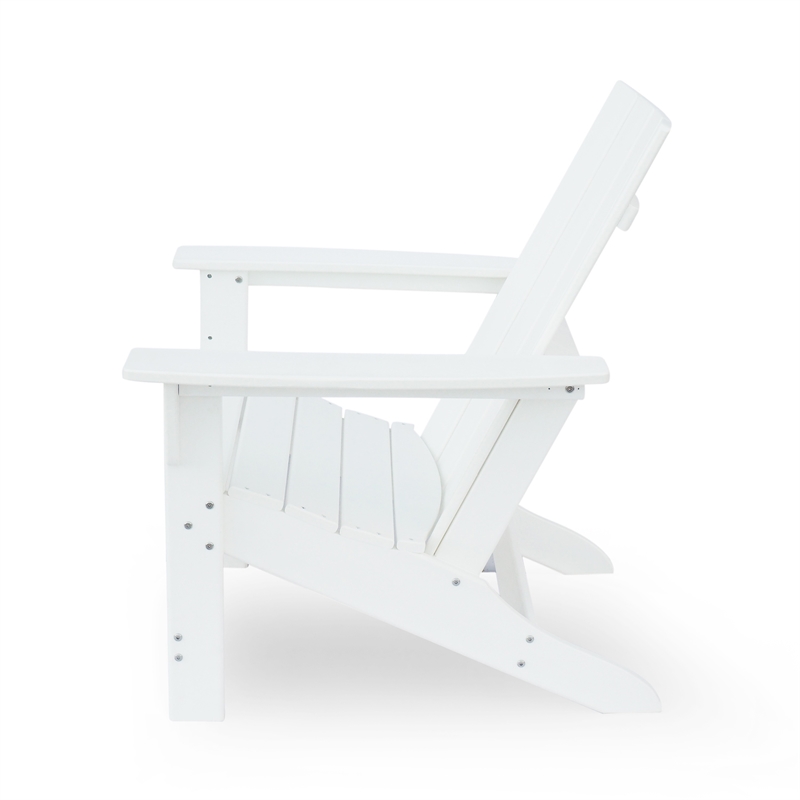 Elisa Outdoor Adirondack Chair- White Resin- Slat Panel Back and Seat