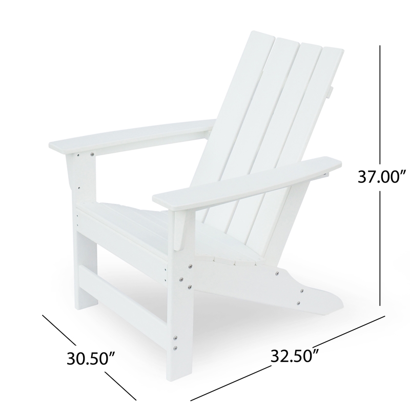 Elisa Outdoor Adirondack Chair- White Resin- Slat Panel Back and Seat