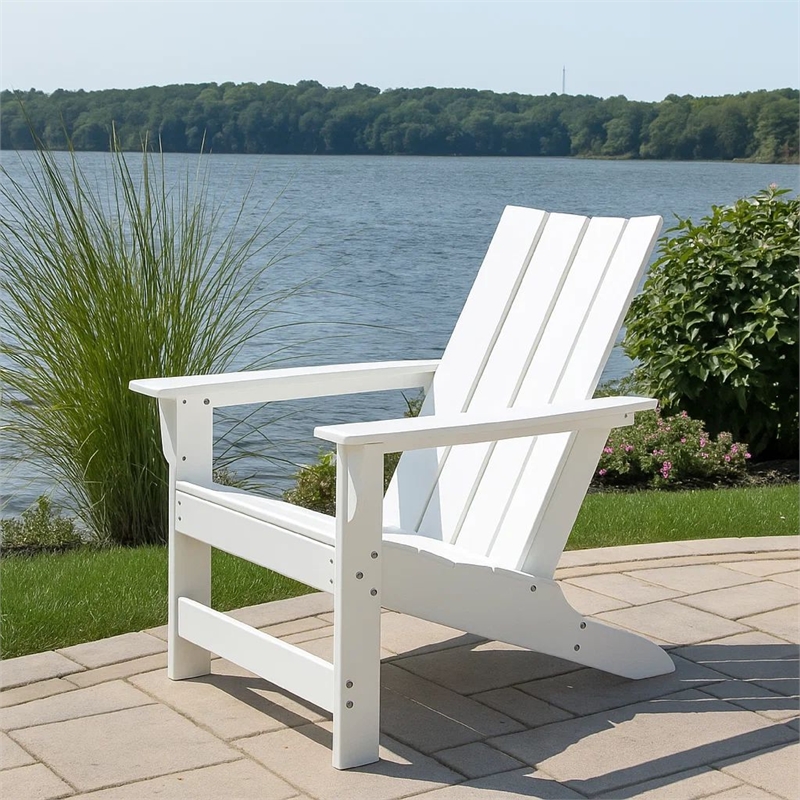 Elisa Outdoor Adirondack Chair- White Resin- Slat Panel Back and Seat