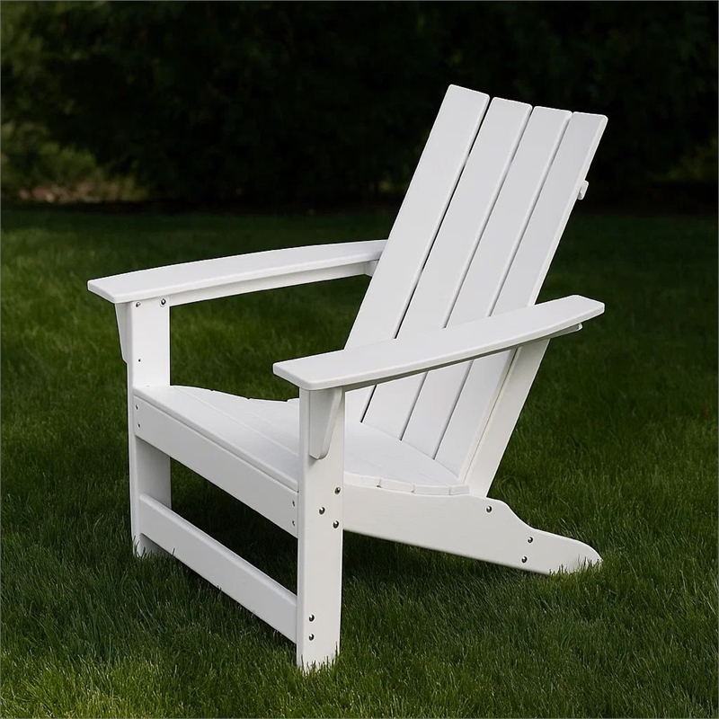 Elisa Outdoor Adirondack Chair- White Resin- Slat Panel Back and Seat