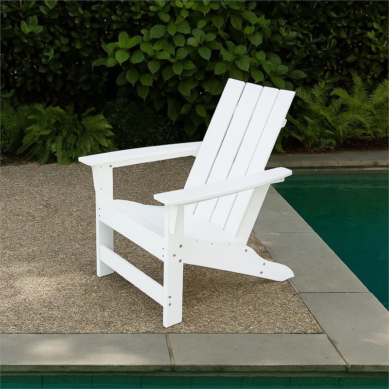Elisa Outdoor Adirondack Chair- White Resin- Slat Panel Back and Seat