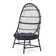 Elena Outdoor Chair- Basket Shape- Gray Fabric- Black PE Rattan- Iron