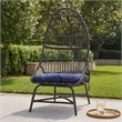Elena Outdoor Chair- Basket Shape- Gray Fabric- Black PE Rattan- Iron