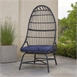 Elena Outdoor Chair- Basket Shape- Gray Fabric- Black PE Rattan- Iron