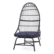 Elena Outdoor Chair- Basket Shape- Gray Fabric- Black PE Rattan- Iron