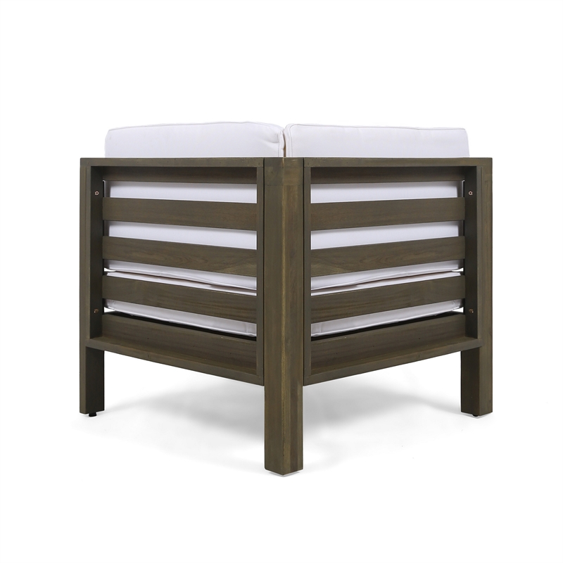 Lizzie Outdoor Corner Chair- Cross Back- White Fabric- Dark Gray Wood