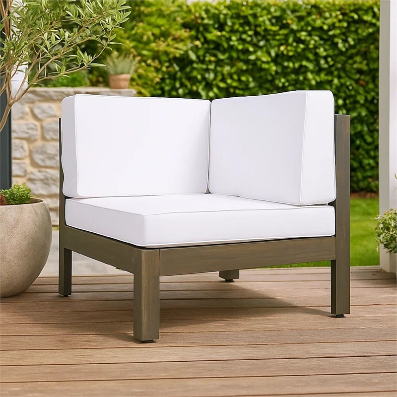 Lizzie Outdoor Corner Chair- Cross Back- White Fabric- Dark Gray Wood