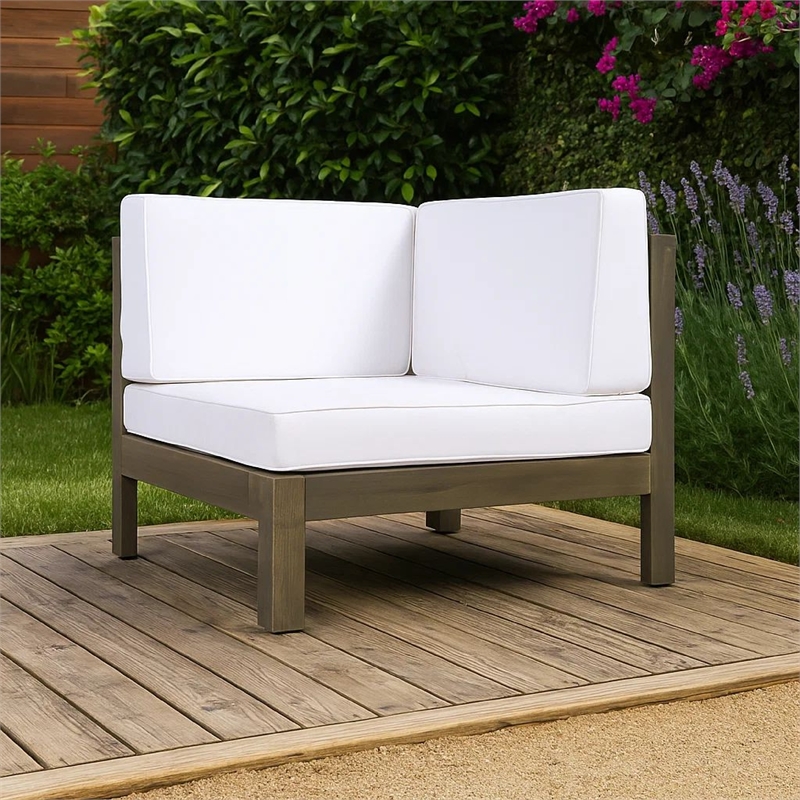 Lizzie Outdoor Corner Chair- Cross Back- White Fabric- Dark Gray Wood
