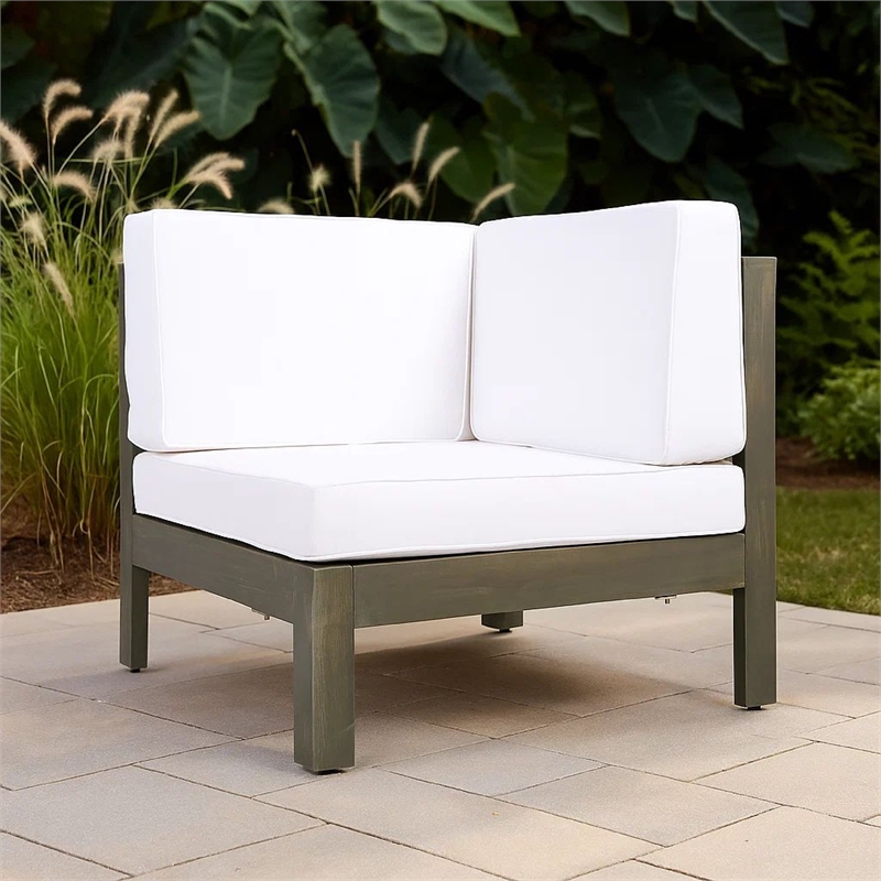Lizzie Outdoor Corner Chair- Cross Back- White Fabric- Dark Gray Wood