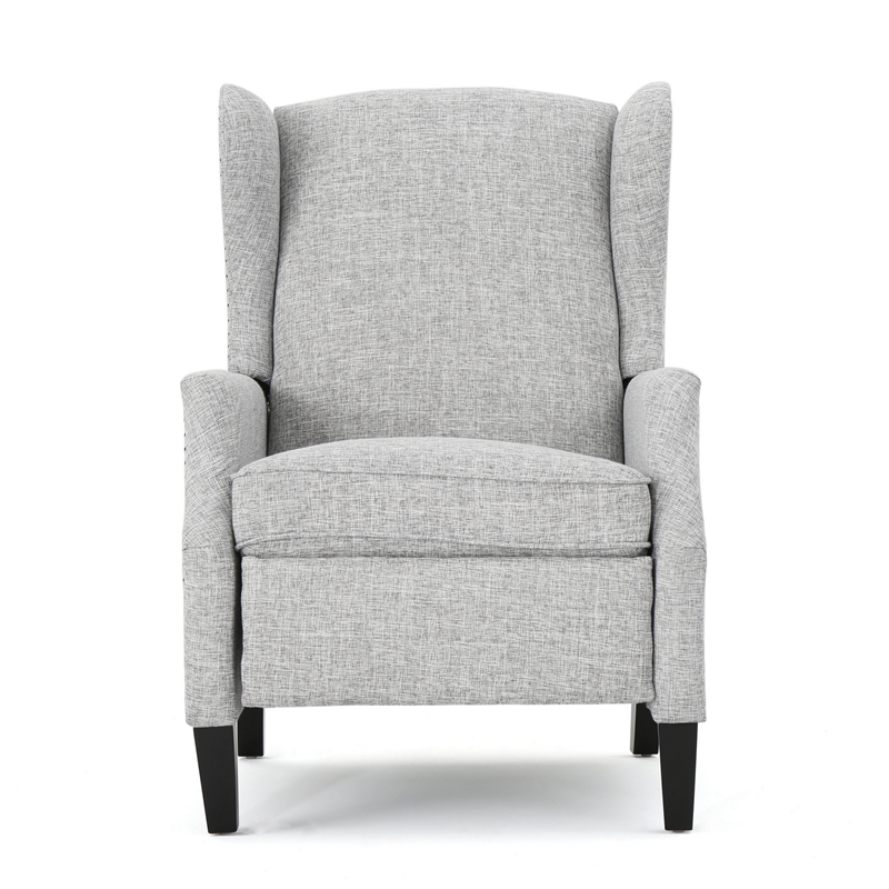Nora Manual Recliner Lounge Chair- Wingback- Nailhead Trim- Gray
