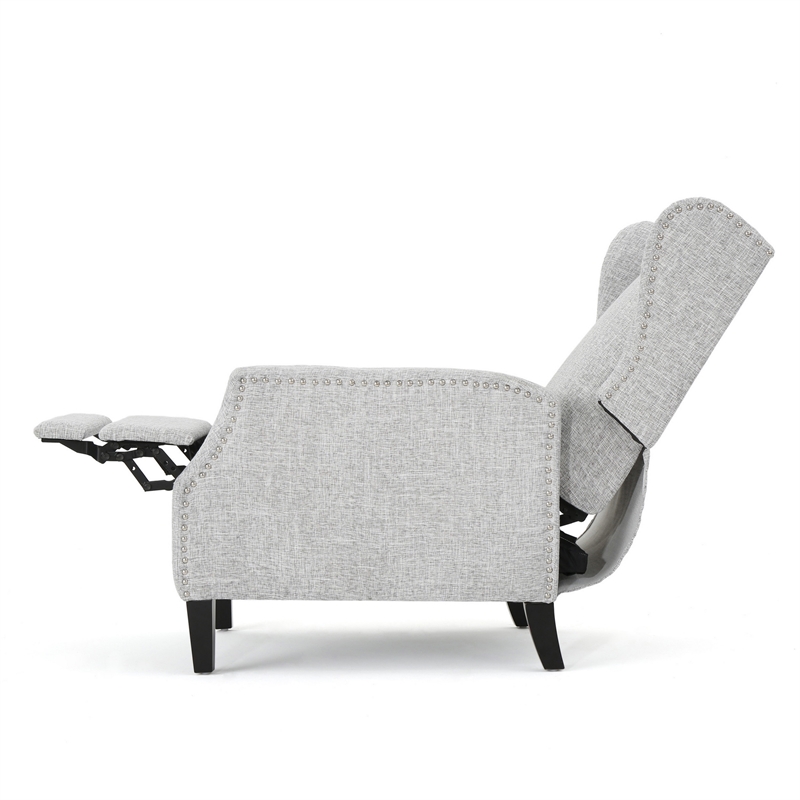Nora Manual Recliner Lounge Chair- Wingback- Nailhead Trim- Gray