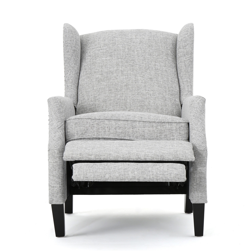 Nora Manual Recliner Lounge Chair- Wingback- Nailhead Trim- Gray