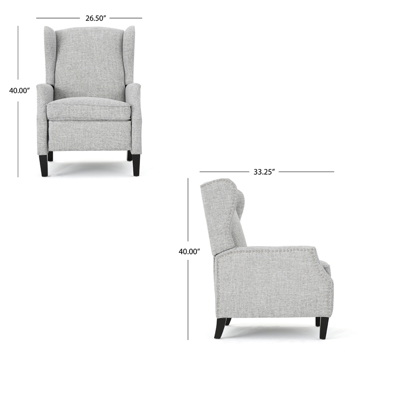 Nora Manual Recliner Lounge Chair- Wingback- Nailhead Trim- Gray