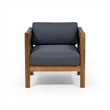 Club Lounge Chair- Woven Rattan Rope- Brown Acacia Wood- Gray Fabric