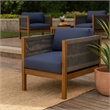 Club Lounge Chair- Woven Rattan Rope- Brown Acacia Wood- Gray Fabric
