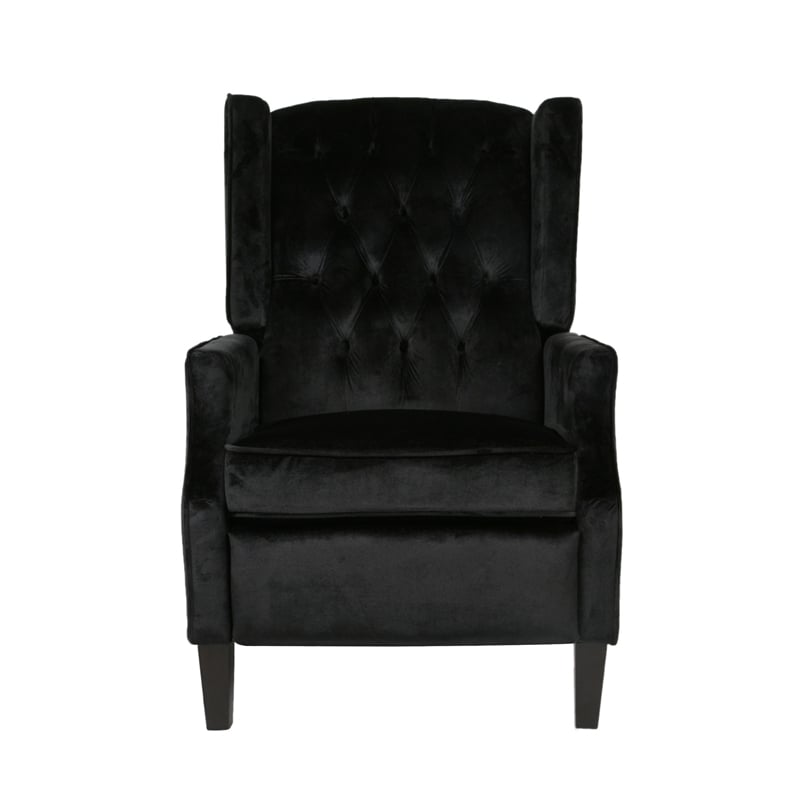 Octa Manual Recliner Chair- Button Tufted Wingback Design Black Velvet