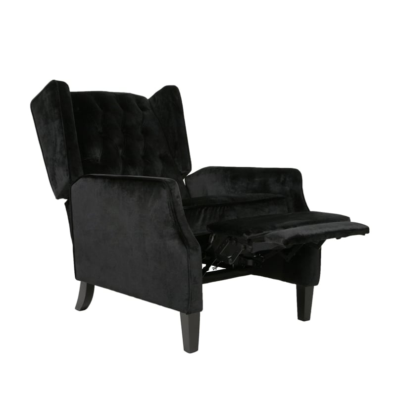 Octa Manual Recliner Chair- Button Tufted Wingback Design Black Velvet