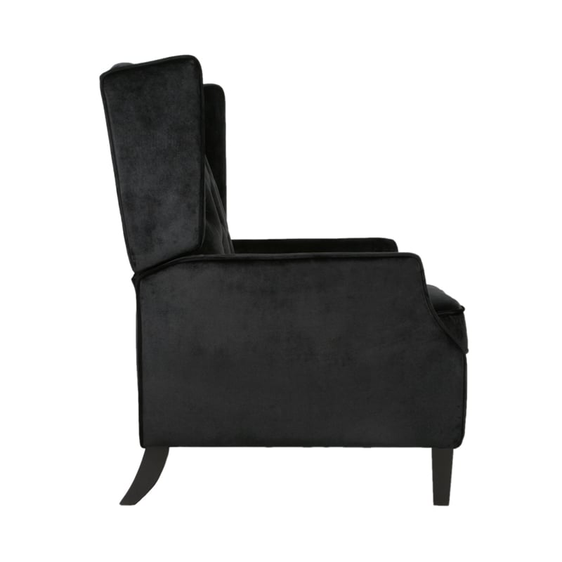 Octa Manual Recliner Chair- Button Tufted Wingback Design Black Velvet
