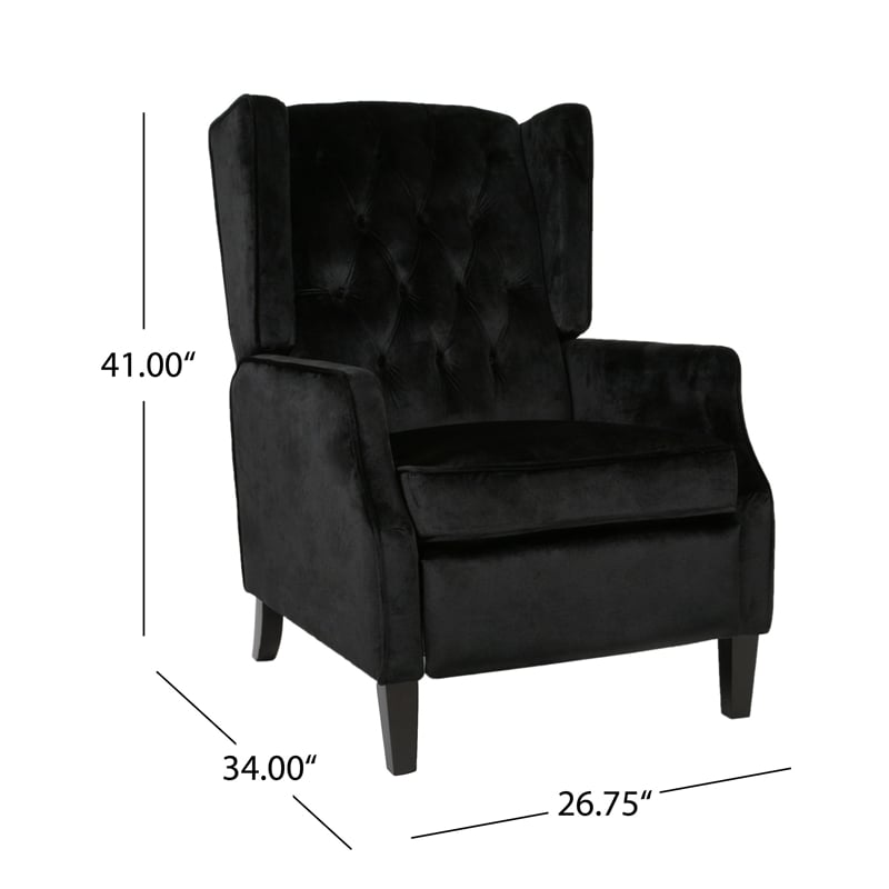 Octa Manual Recliner Chair- Button Tufted Wingback Design Black Velvet