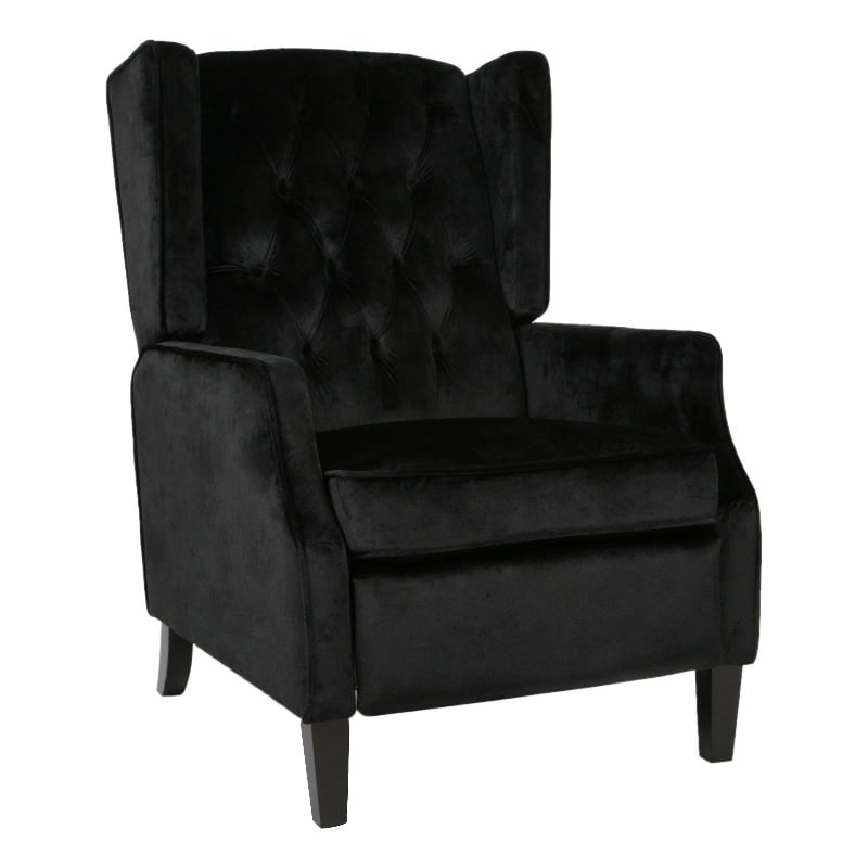 Octa Manual Recliner Chair- Button Tufted Wingback Design Black Velvet