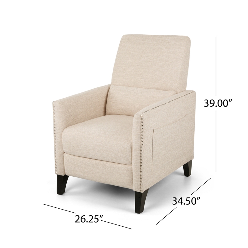 Push Back Manual Recliner Chair- Nailhead Trim Accent- Beige Fabric