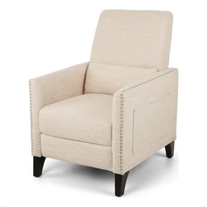 Push Back Manual Recliner Chair- Nailhead Trim Accent- Beige Fabric