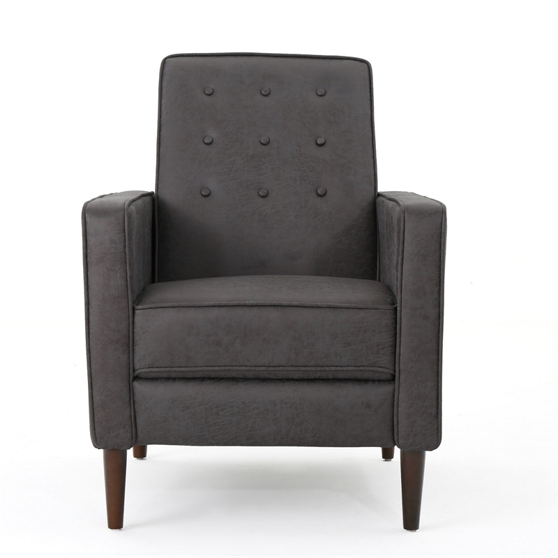 Dupe Manual Recliner Chair- Button Tufted Dark Gray Plush Fabric