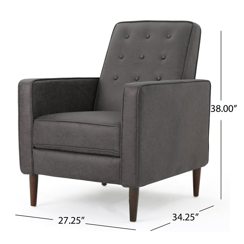 Dupe Manual Recliner Chair- Button Tufted Dark Gray Plush Fabric