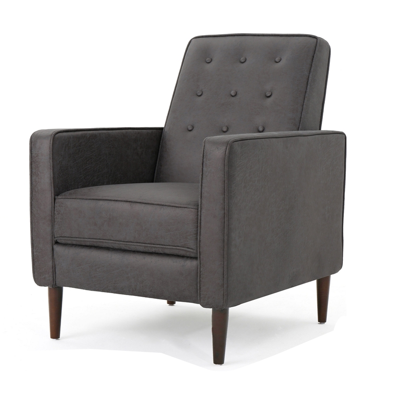 Dupe Manual Recliner Chair- Button Tufted Dark Gray Plush Fabric