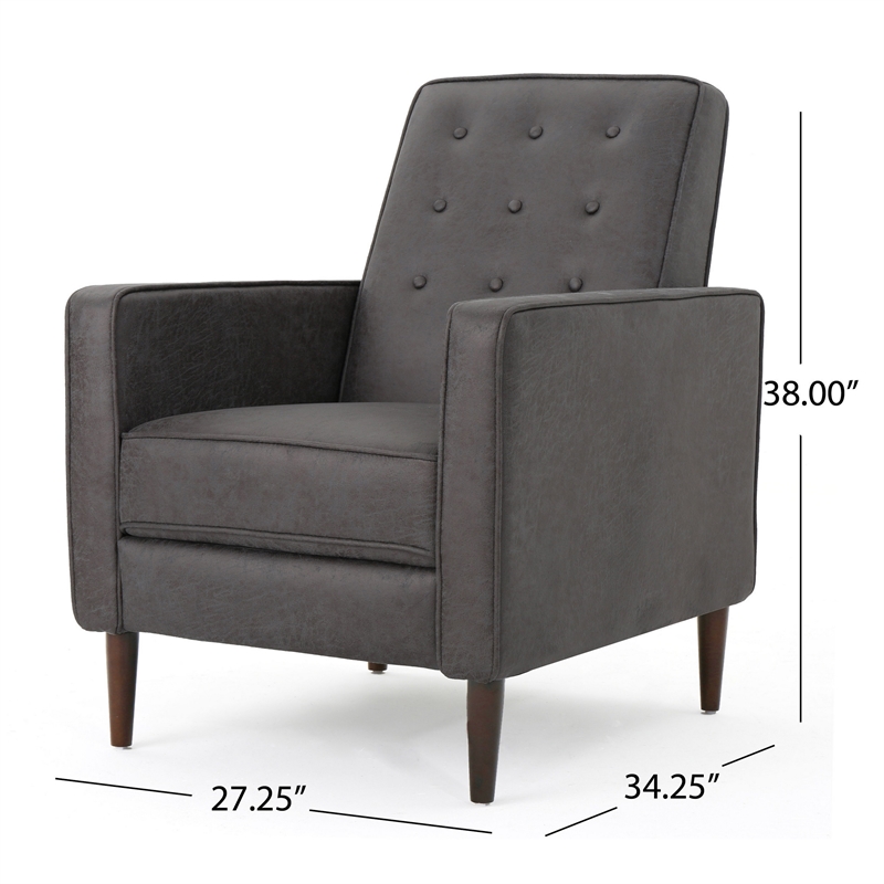 Dupe Manual Recliner Chair- Button Tufted Dark Gray Plush Fabric
