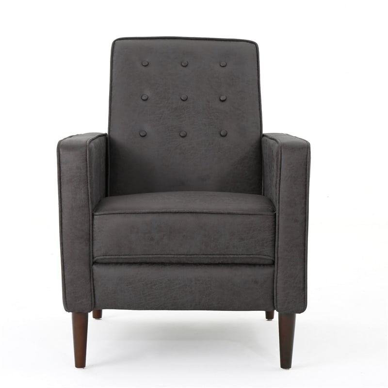Dupe Manual Recliner Chair- Button Tufted Dark Gray Plush Fabric