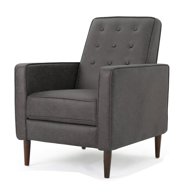 Dupe Manual Recliner Chair- Button Tufted Dark Gray Plush Fabric