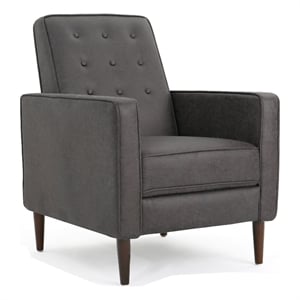 Dupe Manual Recliner Chair- Button Tufted Dark Gray Plush Fabric