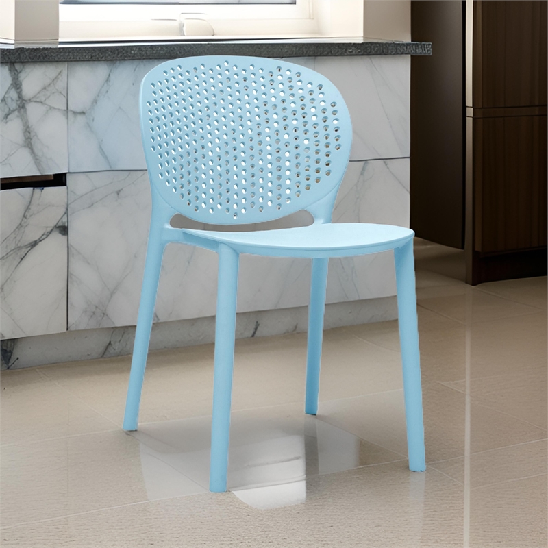 Gyna 14 Inch Kids Side Chair- Dotted Backrest- Armless- Set of 4- Blue