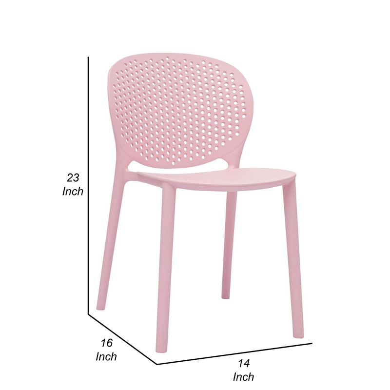 Gyna 14 Inch Kids Side Chair- Round Dotted Backrest- Set of 4- Armless- Pink