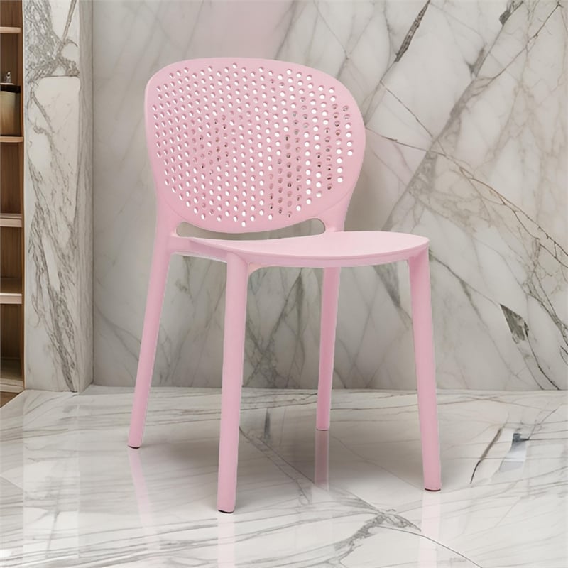 Gyna 14 Inch Kids Side Chair- Round Dotted Backrest- Set of 4- Armless- Pink