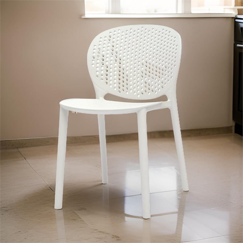 Gyna 14 Inch Kids Side Chairs- Set of 4- Round Dotted Backrest- Armless- White