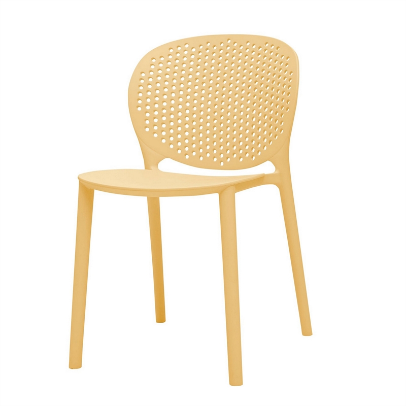 Gyna 14 Inch Kids Side Chair- Round Dotted Backrest- Set of 4- Armless- Yellow