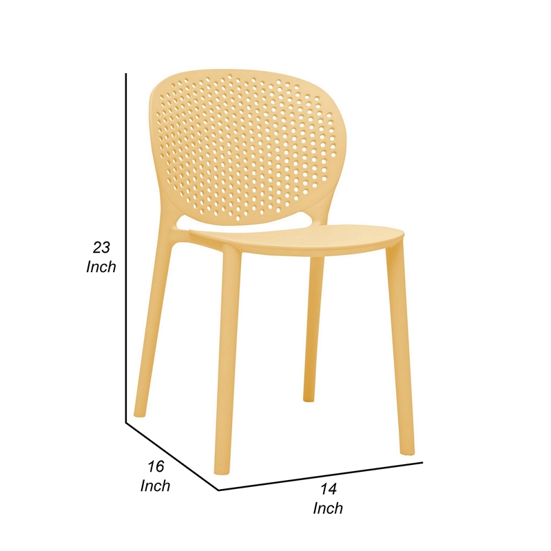 Gyna 14 Inch Kids Side Chair- Round Dotted Backrest- Set of 4- Armless- Yellow