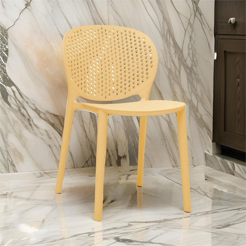 Gyna 14 Inch Kids Side Chair- Round Dotted Backrest- Set of 4- Armless- Yellow